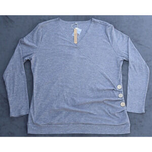 WEIYAN Women's Long Sleeve V-Neck Wrap Shirt Top Blouse in Gray Size XL